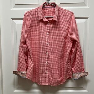 L L Bean women’s wrinkle free pinpoint Oxford shirt, long sleeve, gingham, XL